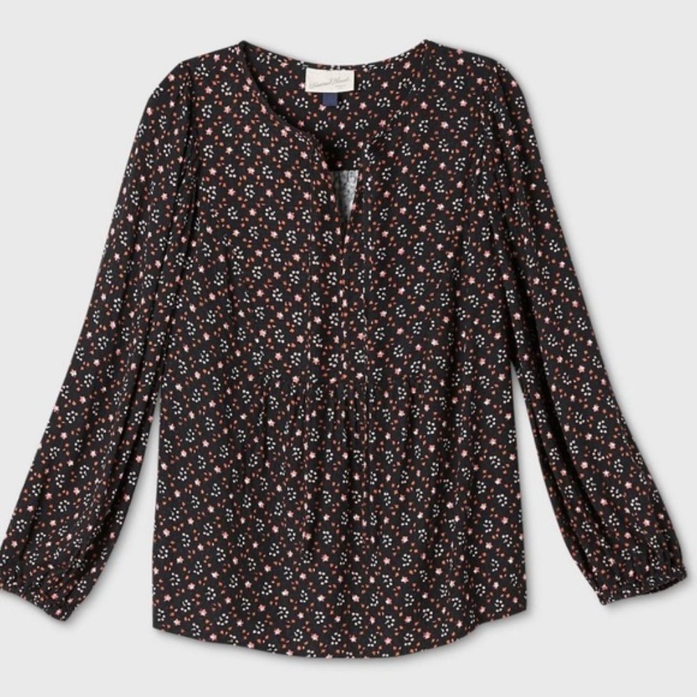 Universal Thread Black Floral Long Sleeve Blouse